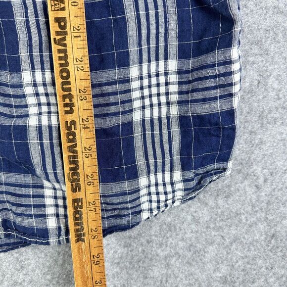 TreVero Shirt Mens Large Blue White Plaid Linen Short Sleeve Button Up Casual - Picture 6 of 10